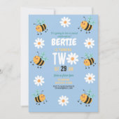Bijen Verjaardag Uitnodiging Party Blue Daisy Two (Voorkant)
