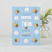 Bijen Verjaardag Uitnodiging Party Blue Daisy Two (Staand voorkant)