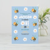 Bijen Verjaardag Uitnodiging Party Daisy Blue Boys (Staand voorkant)