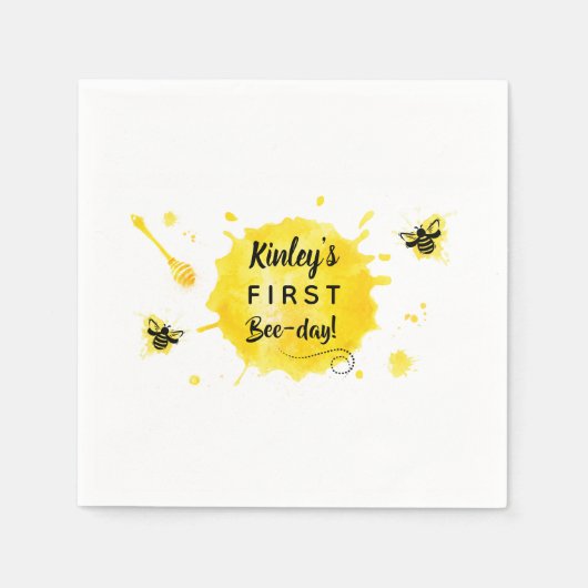 Bijen Verjaardagsfeest Bijendag waterverf gele bij Servet (Voorkant)