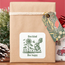 Bijen Vintage Zonnebloem Tuinieren voor Thuistuini Vierkante Sticker