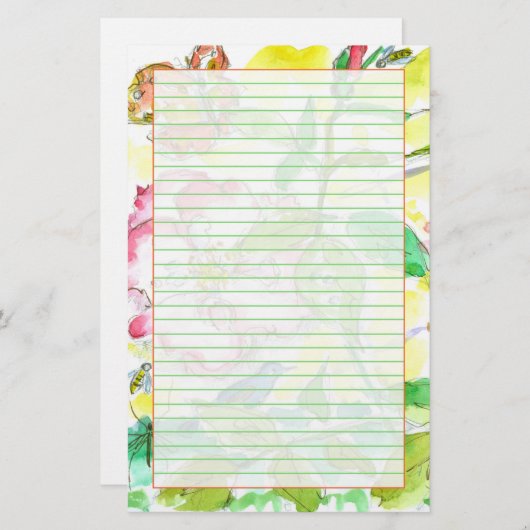 Bijen Vlinders Blauwvogels Groene Lijn Briefpapier (Voorkant / Achterkant)