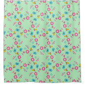 Bijen, vogels en bloemen groen patroon douchegordijn (Voorkant)