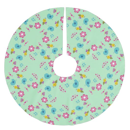 Bijen, vogels en bloemen groen patroon kerstboom rok (Voorkant)