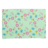 Bijen, vogels en bloemen groen patroon kussensloop (Voorkant-Rechts)