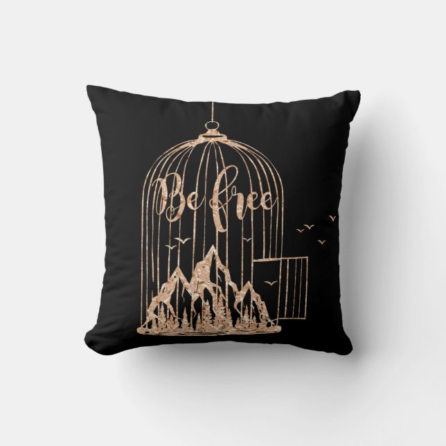 Bijen vrij uit kooi vogels roze rose koper zwart kussen (Voorkant)