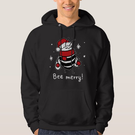 Bijen Vrolijk Kerstfeest - bij draagt kerstmuts gi Hoodie (Voorkant)