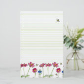 Bijen Waterverf Bloemen Roze Kosmos Groene Lijn Briefpapier (Staand voorkant)