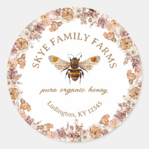 Bijen-waterverf bloemendecor biologische honing ronde sticker