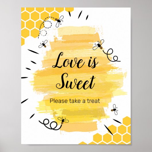Bijen Waterverf Love is Sweet Sign Poster (Voorkant)
