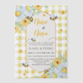 Bijen & Witte Bloemen Gingham Spaans Geslacht Onth Vellum Uitnodigingen (Voorkant)