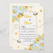 Bijen & Witte Bloemen Spaans Geslacht Onthulling Kaart (Voorkant / Achterkant)