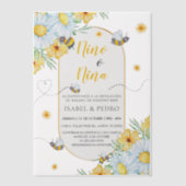 Bijen & Witte Bloemen Spaans Geslacht Onthulling Vellum Uitnodigingen (Voorkant)