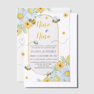 Bijen & Witte Bloemen Spaans Geslacht Onthulling Vellum Uitnodigingen