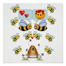 bijen witte gele poster