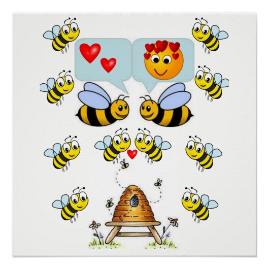 bijen witte gele poster (Voorkant)