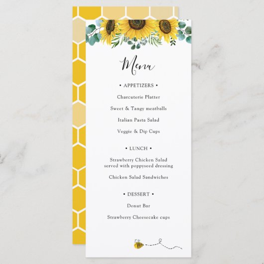 Bijen Zonnebloem Douche Menu (Voorkant / Achterkant)