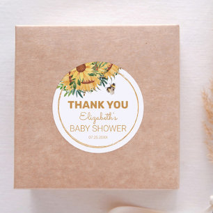 Bijen, zonnebloemen en gouden Baby shower Dank u w Ronde Sticker