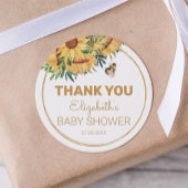 Bijen, zonnebloemen en gouden Baby shower Dank u w Ronde Sticker
