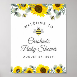 Bijen Zonnebloemen Eucalyptus Baby shower Welkom Poster