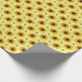 Bijen, zonnebloemen, geruit, vintage. cadeaupapier (Hoek)