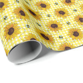 Bijen, zonnebloemen, geruit, vintage. cadeaupapier (Rol Hoek)