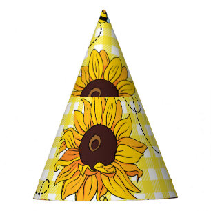 Bijen, zonnebloemen, geruit, vintage. feesthoedjes