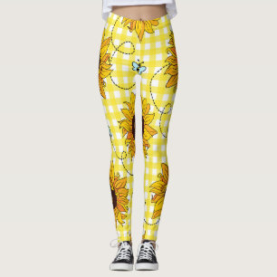 Bijen, zonnebloemen, geruit, vintage. leggings