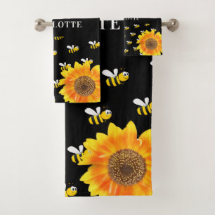 Bijen zwarte gele zonnebloemen bad handdoek