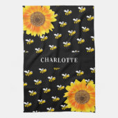 Bijen zwarte gele zonnebloemen theedoek (Verticaal)