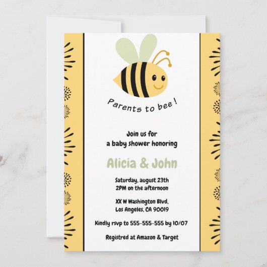 Bijenbaby douche uitnodigingen code hommel (Voorkant)
