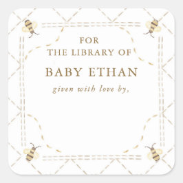 Bijenbaby Shower Boek Bibliotheek Vierkante Sticker