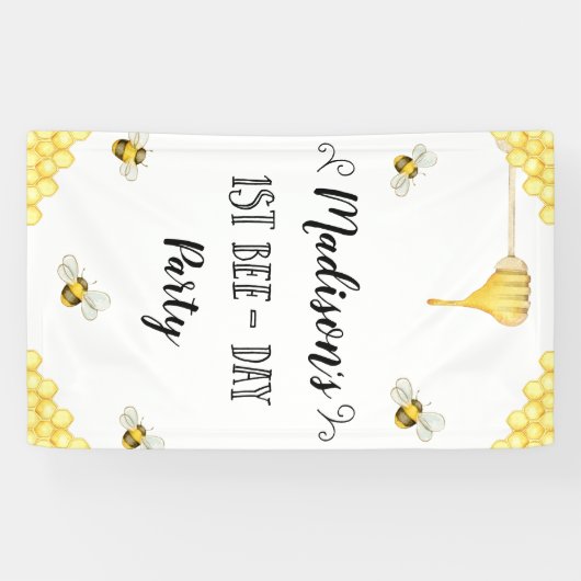 Bijenbanner als eerste dag van de verjaardag spandoek (Horizontaal)