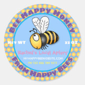 Bijenblauw cartoon met bijenblauw ronde sticker (Voorkant)