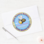 Bijenblauw cartoon met bijenblauw ronde sticker (Envelop)