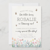 Bijenbloem eerste verjaardagsfeest uitnodiging (Voorkant)