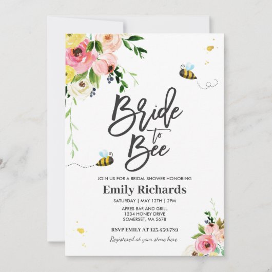 Bijenbridal-douche nodigt Floral Bride uit om te w Kaart (Voorkant)