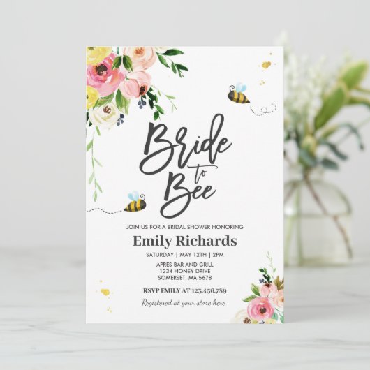 Bijenbridal-douche nodigt Floral Bride uit om te w Kaart (Staand voorkant)