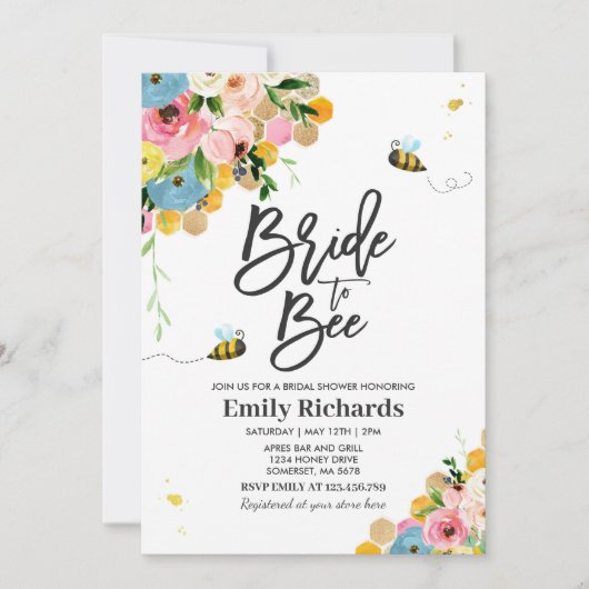 Bijenbridal-douche nodigt Floral Bride uit om te w Kaart (Voorkant)