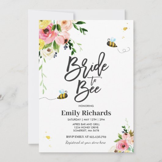 Bijenbridal-douche nodigt Floral Bride uit om te w Kaart (Voorkant)