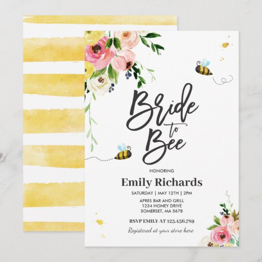 Bijenbridal-douche nodigt Floral Bride uit om te w Kaart (Voorkant / Achterkant)