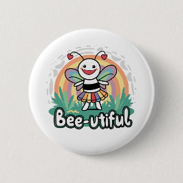 Bijenbruikbare hommel straalt positiviteit uit ronde button 5,7 cm