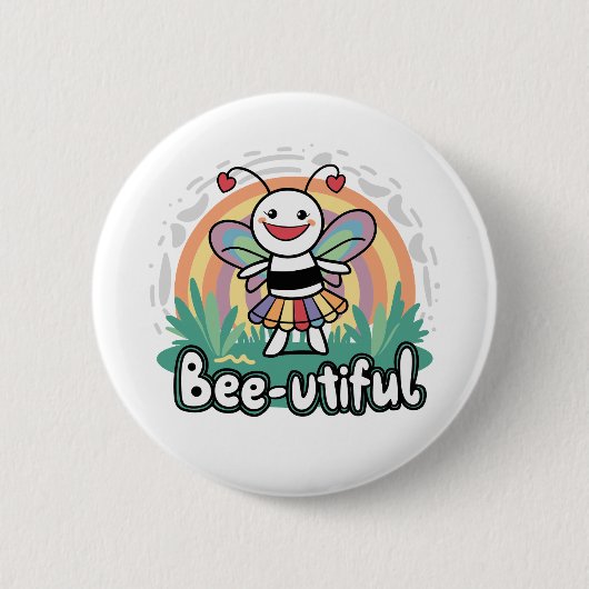 Bijenbruikbare hommel straalt positiviteit uit ronde button 5,7 cm (Voorkant)