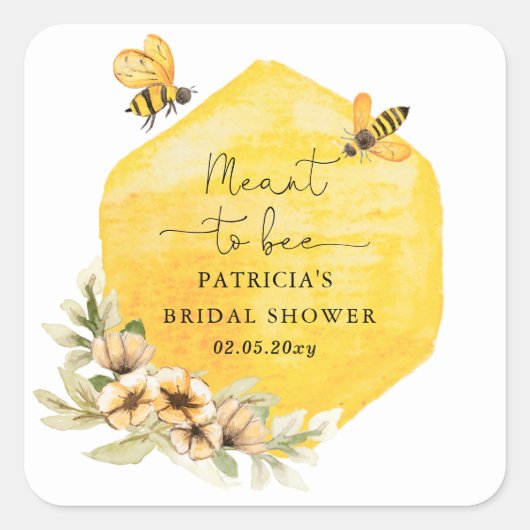 Bijenbruiloft met honingbij en bloemen vierkante sticker (Voorkant)