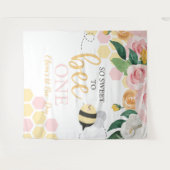 Bijendag Bij 1e Verjaardag roze bloemenslinger Wandkleed (Voorkant (horizontaal))