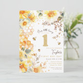 Bijendag Bumble Bijen 1e verjaardag Honing Bloemen Kaart (Staand voorkant)