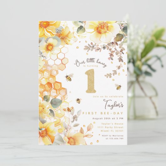 Bijendag Bumble Bijen 1e verjaardag Honing Bloemen Kaart (Staand voorkant)