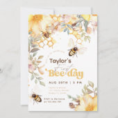 Bijendag Bumblebee 1e Verjaardag Bloemen Verjaarda Kaart (Voorkant)