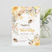 Bijendag Bumblebee 1e Verjaardag Bloemen Verjaarda Kaart (Staand voorkant)