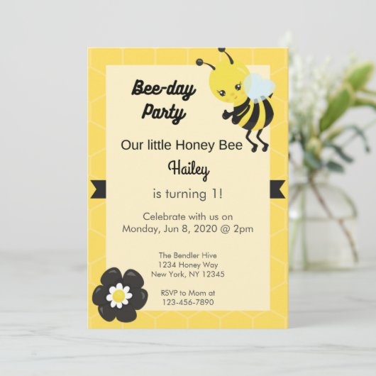 Bijendag Feest Verjaardag Uitnodiging (Staand voorkant)